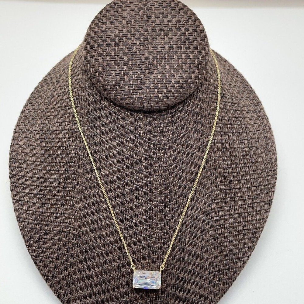 Clear Diamonite East/West Drop Necklace Gold Tone Real Collections Adrienne 17" - Picture 2 of 8